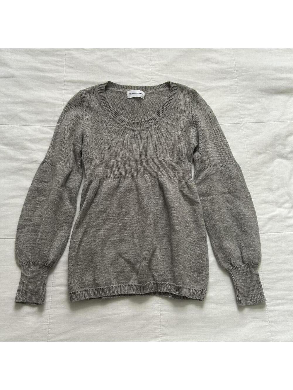 Tsumori Chisato grey wool babydoll sweater with cute puff sleeves Size small